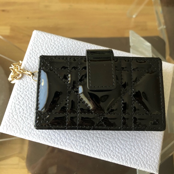 Christian Dior Lady Dior Jasmine Card Holder Wallet In Black Patent Leather - Picture 1 of 9